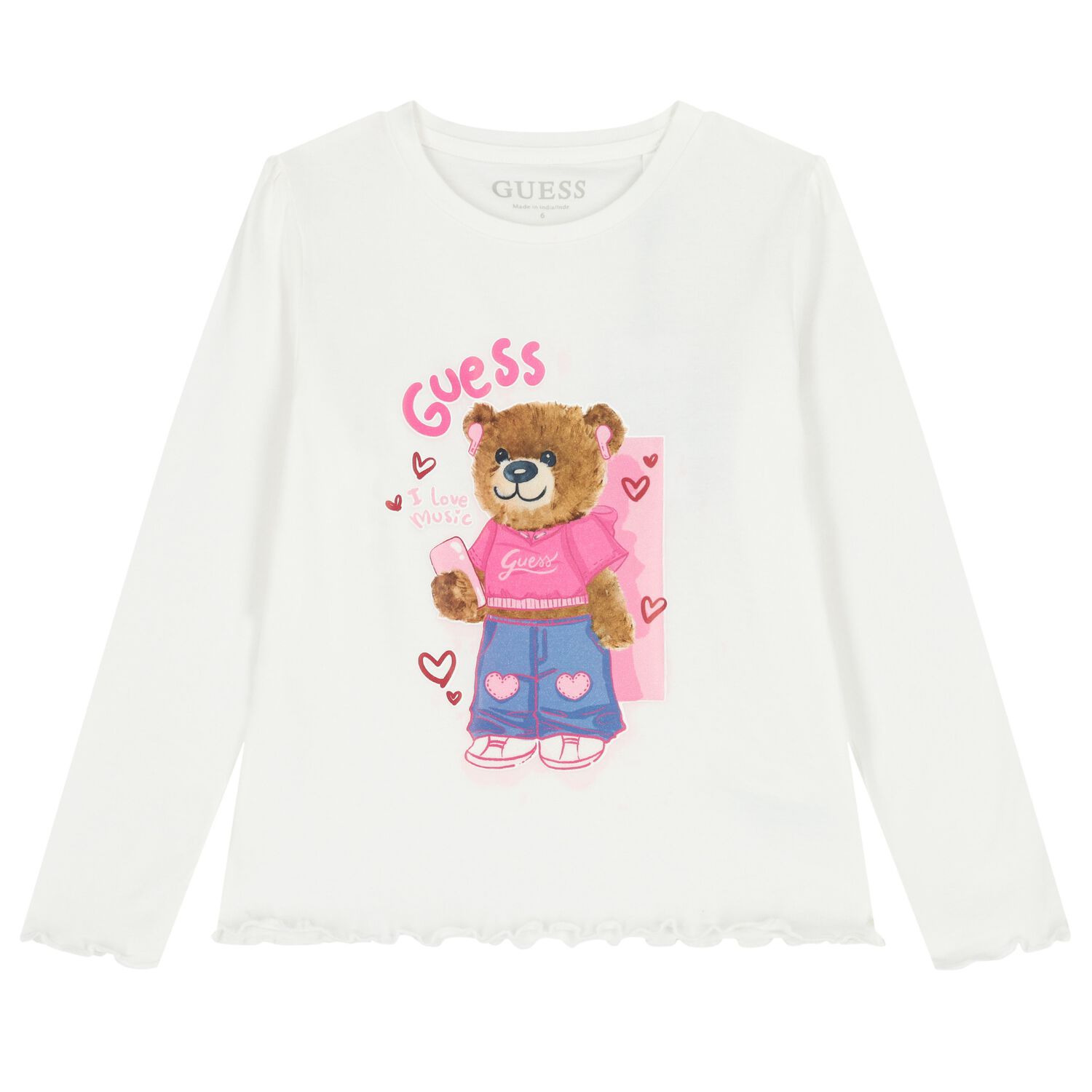 Girls Ivory Teddy Bear Logo Long Sleeve Top, 1, hi-res