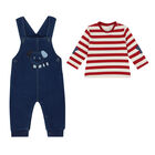 Baby Boys Ivory, Red & Blue Dungaree Set, 1, hi-res