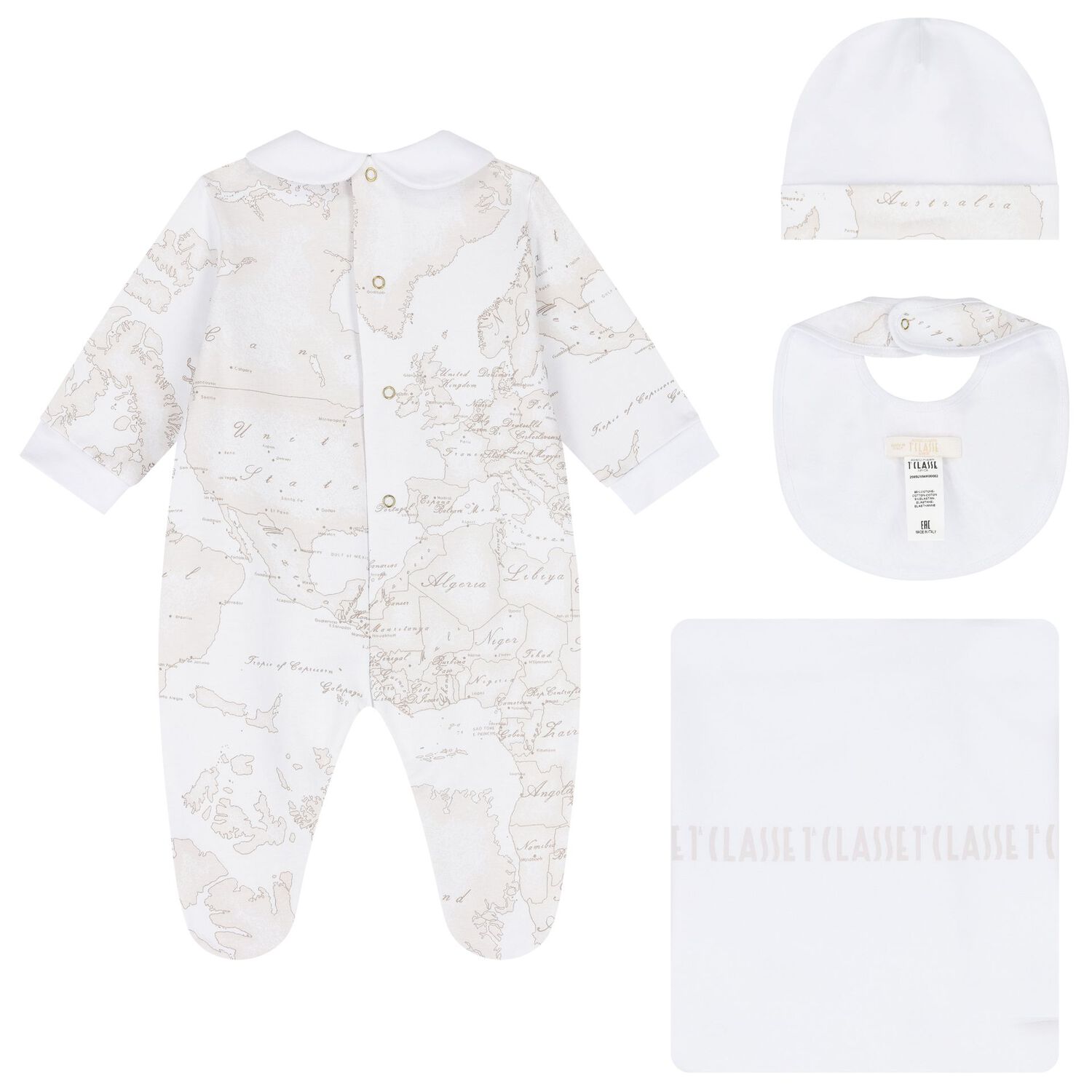 White & Beige Geo Map Babygrow Gift Set, 1, hi-res