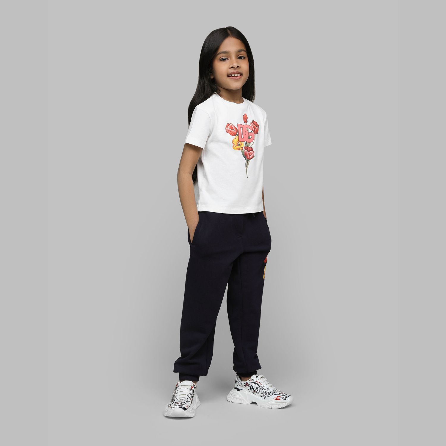 Girls White Tulip & Logo T-Shirt, 1, hi-res