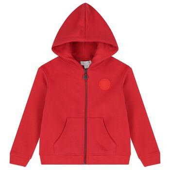 Boys Red Logo Hooded Zip Up Top