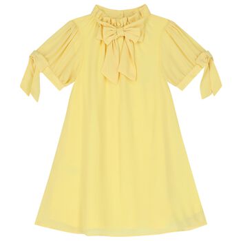 Girls Yellow Chiffon Bow Dress