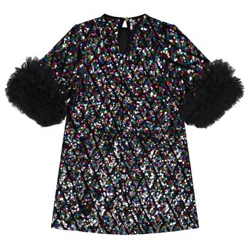 Girls Black Sequin & Ruffled Tulle Meryl Dress