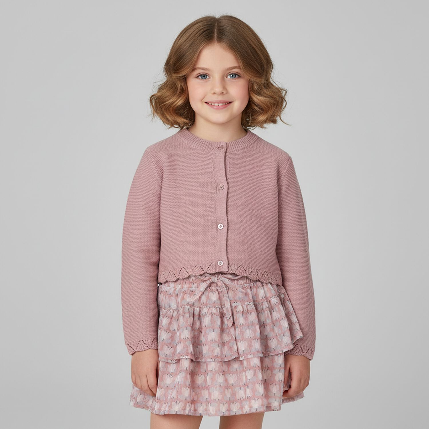 Girls Pink Knitted Cardigan, 2, hi-res