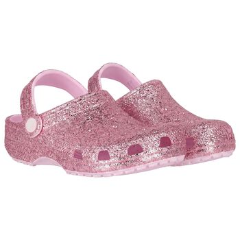 Girls Pink Glitter Classic Clogs Sandals 