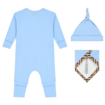 Baby Boys Blue & Beige Romper Gift Set