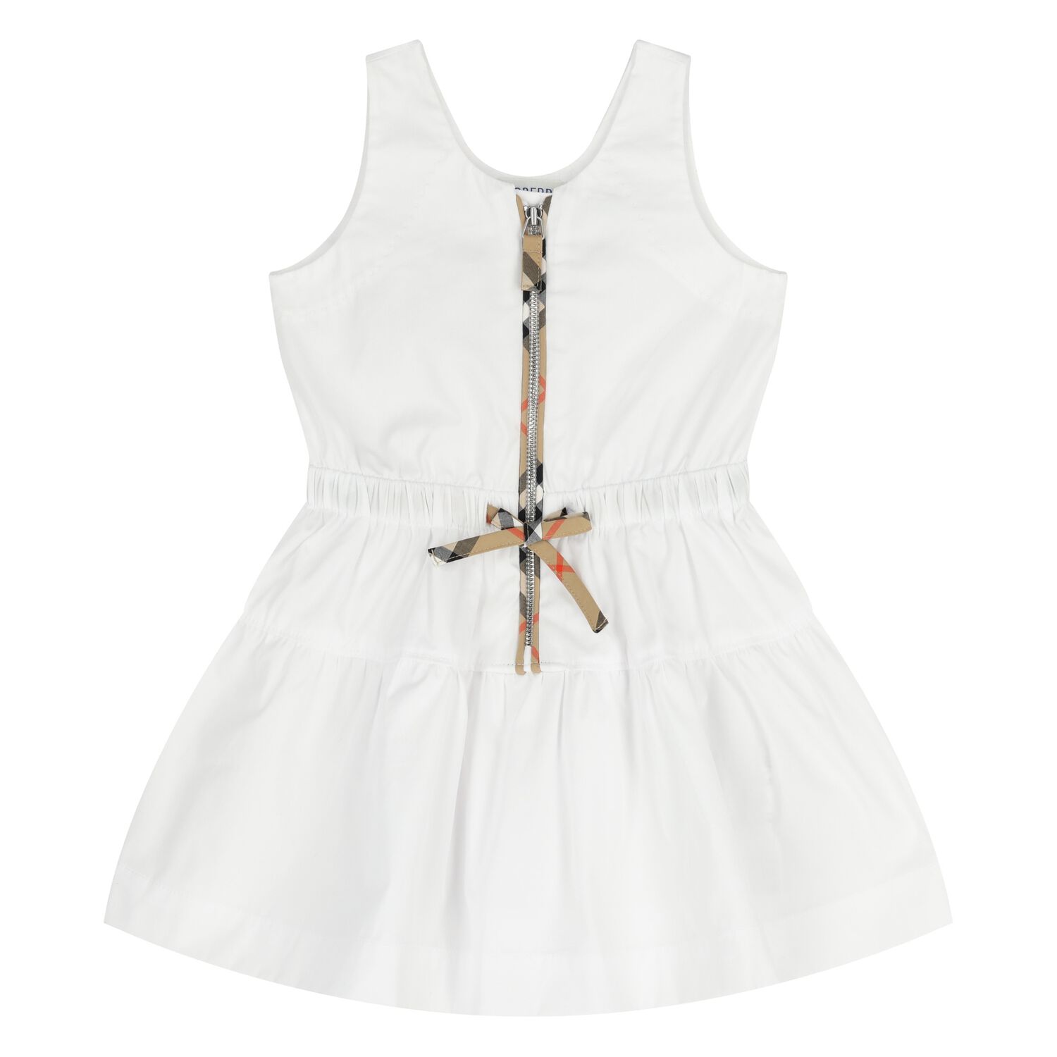 Younger Girls White Check Sleeveless Dress, 1, hi-res