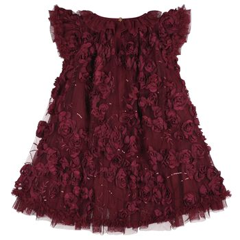 Girls Burgundy 3D Flower & Sequin Ivy Dress
