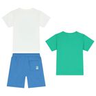 Boys Green, White & Blue Shorts Set (3 Piece), 1, hi-res