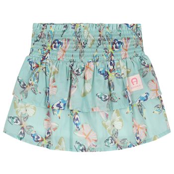 Girls Blue Butterflies Logo Skirt