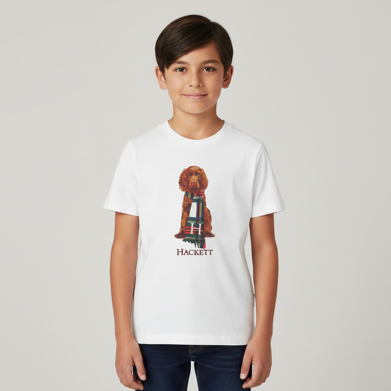 Boys White Dog Logo T-Shirt, 1, hi-res