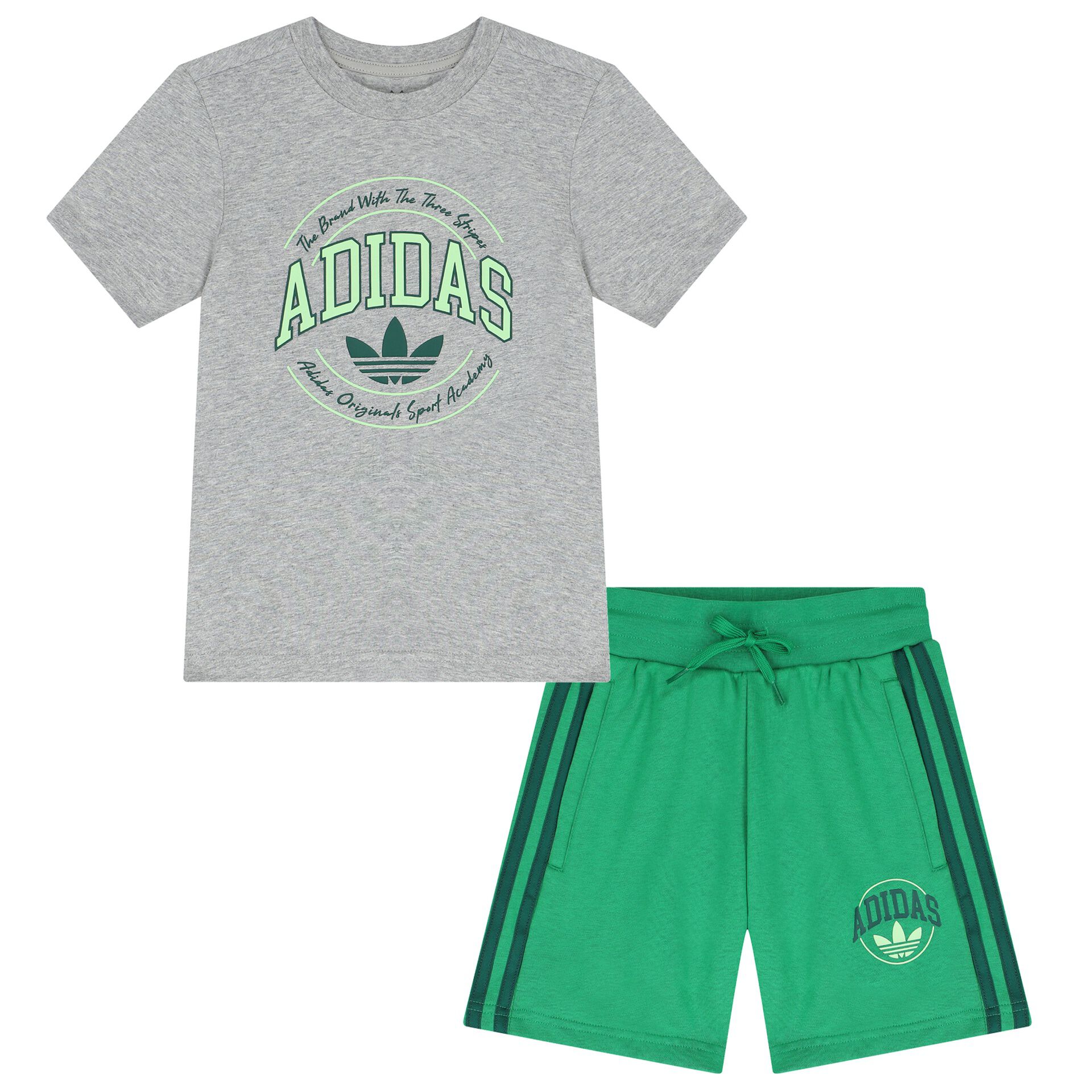 Adidas Kids Grey Green Logo Shorts Set Junior Couture