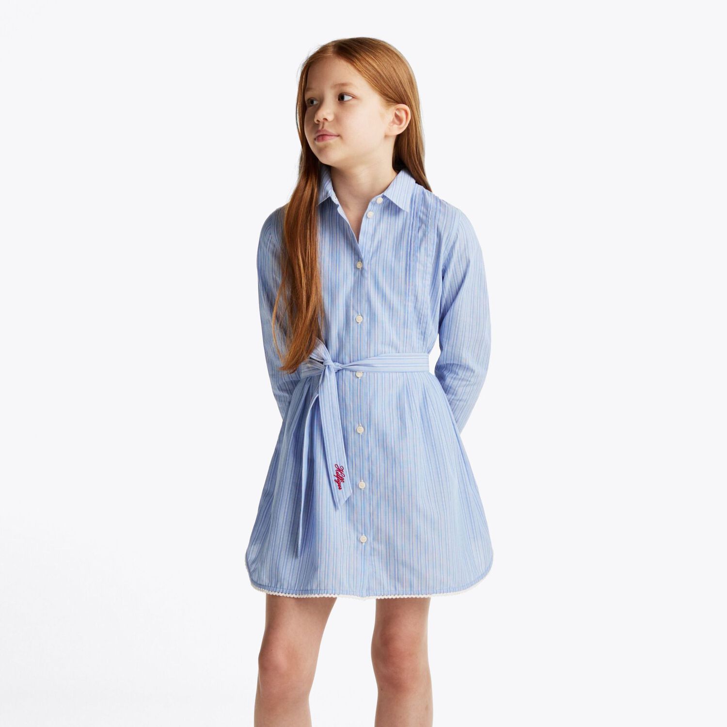 Girls Blue Striped Shirt Dress, 2, hi-res