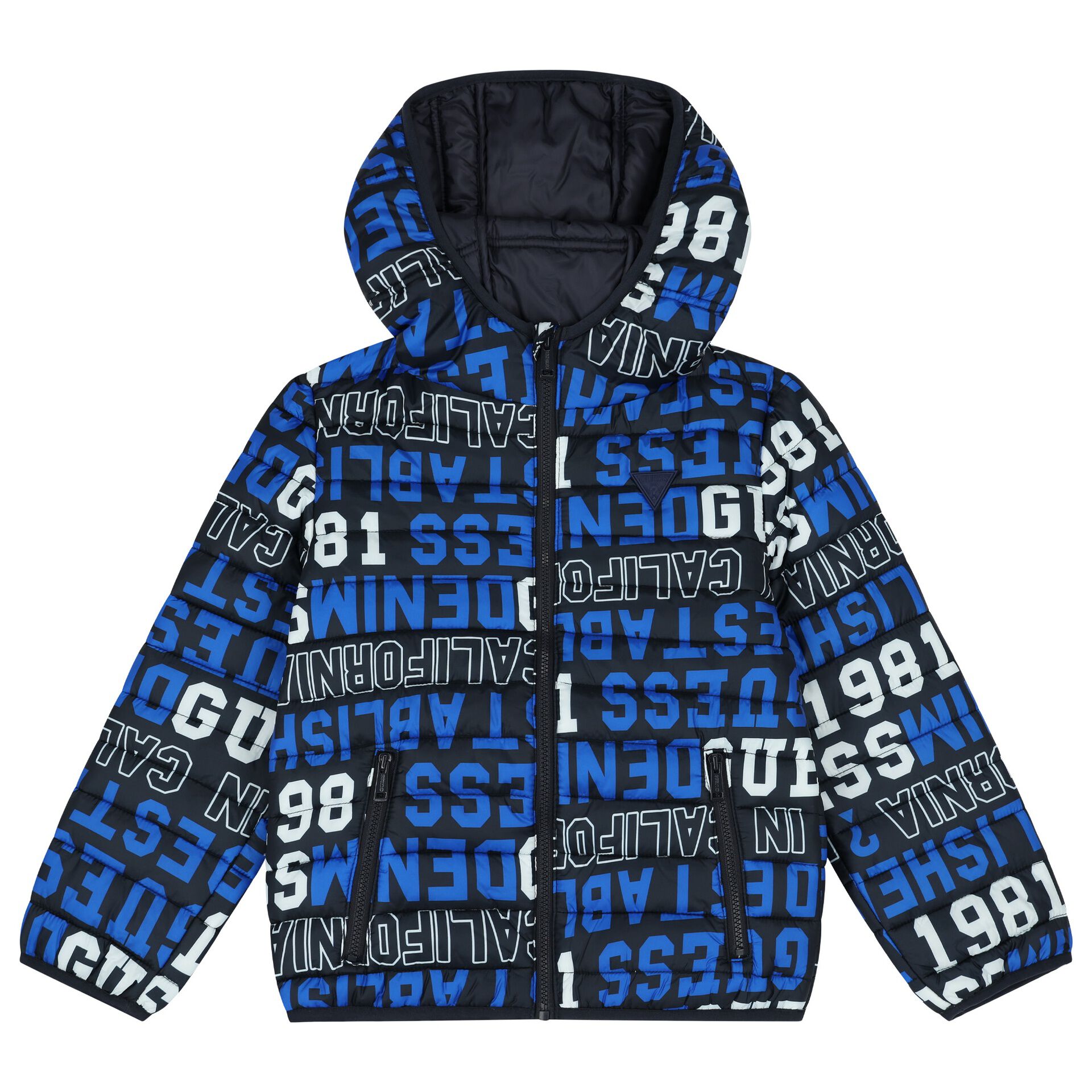 Guess Boys Navy Blue Logo Padded Puffer Jacket Junior Couture Bahrain