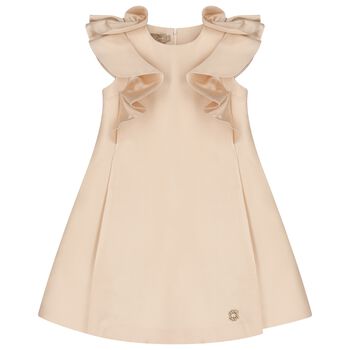 Girls Beige Satin Ruffle Dress