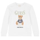 Girls White Teddy Bear Logo Sweatshirt, 1, hi-res