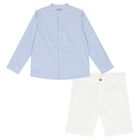 Boys Blue & White Striped Shorts Set, 1, hi-res
