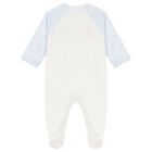 Baby Boys White & Blue Barocco Babygrow, 1, hi-res