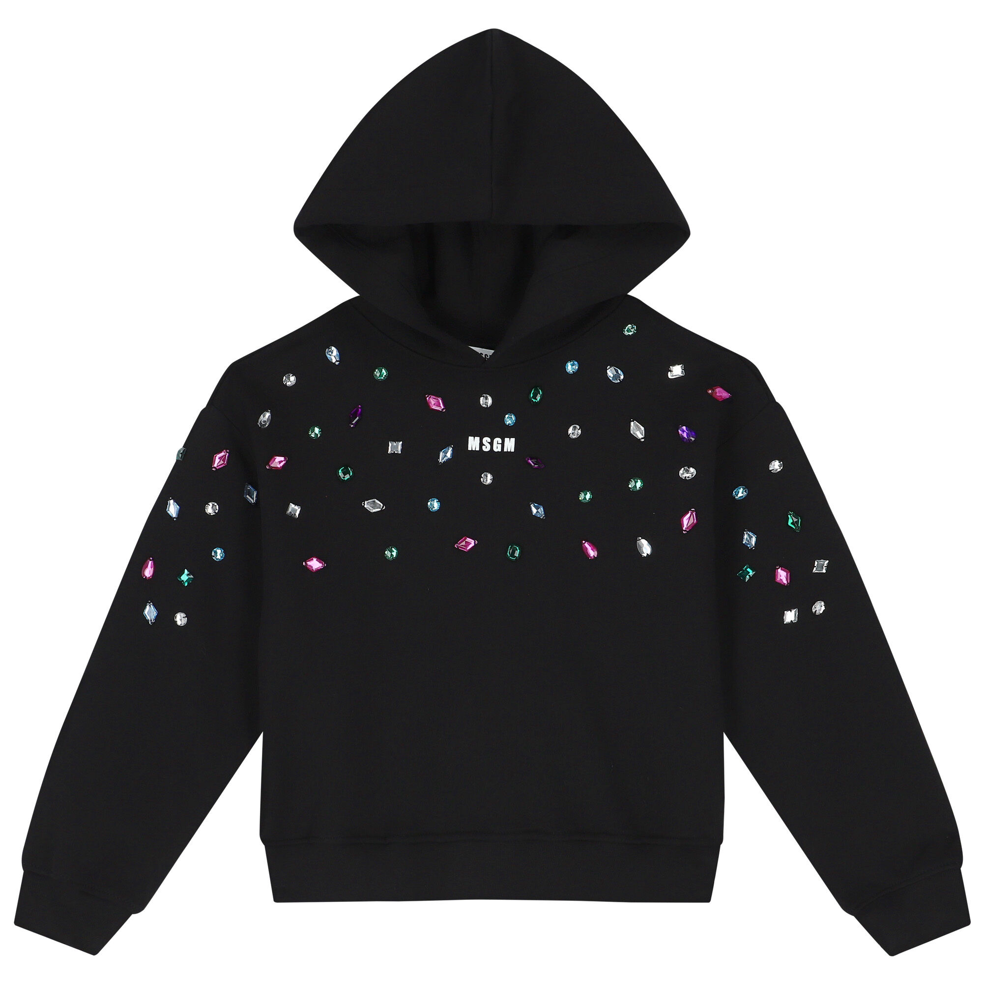 MSGM Girls Black Logo Embellished Hooded Top | Junior Couture