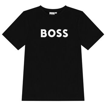 BOSS تيشيرت أولاد بالشعار باللون الأسود  , 1 تيشيرت أولاد بالشعار باللون الأسود
