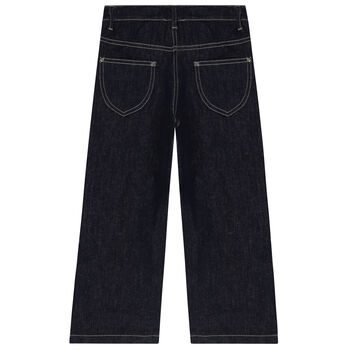 Girls Blue Denim Logo Trousers