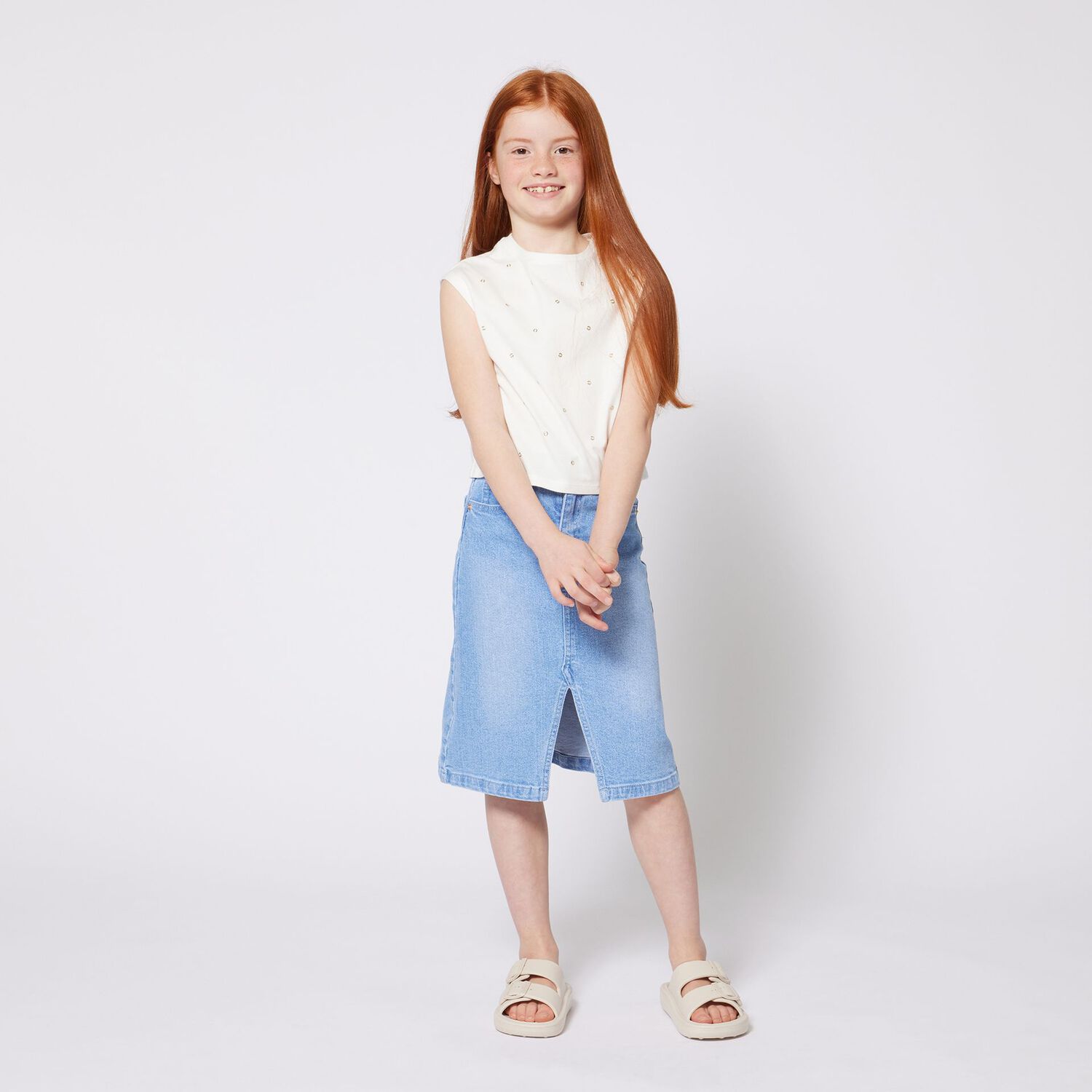 Girls Ivory & Gold Logo Top, 2, hi-res image number null