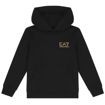 Boys Black Logo Hooded Top