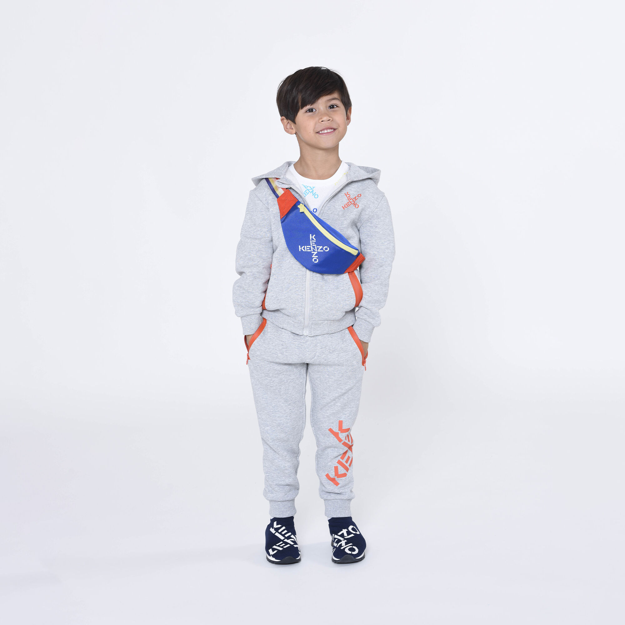 KENZO KIDS Boys Grey & Orange Logo Zip Up Top | Junior Couture USA