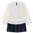 Girls Ivory & Navy Blue Sequin Dress Set, 3, hi-res