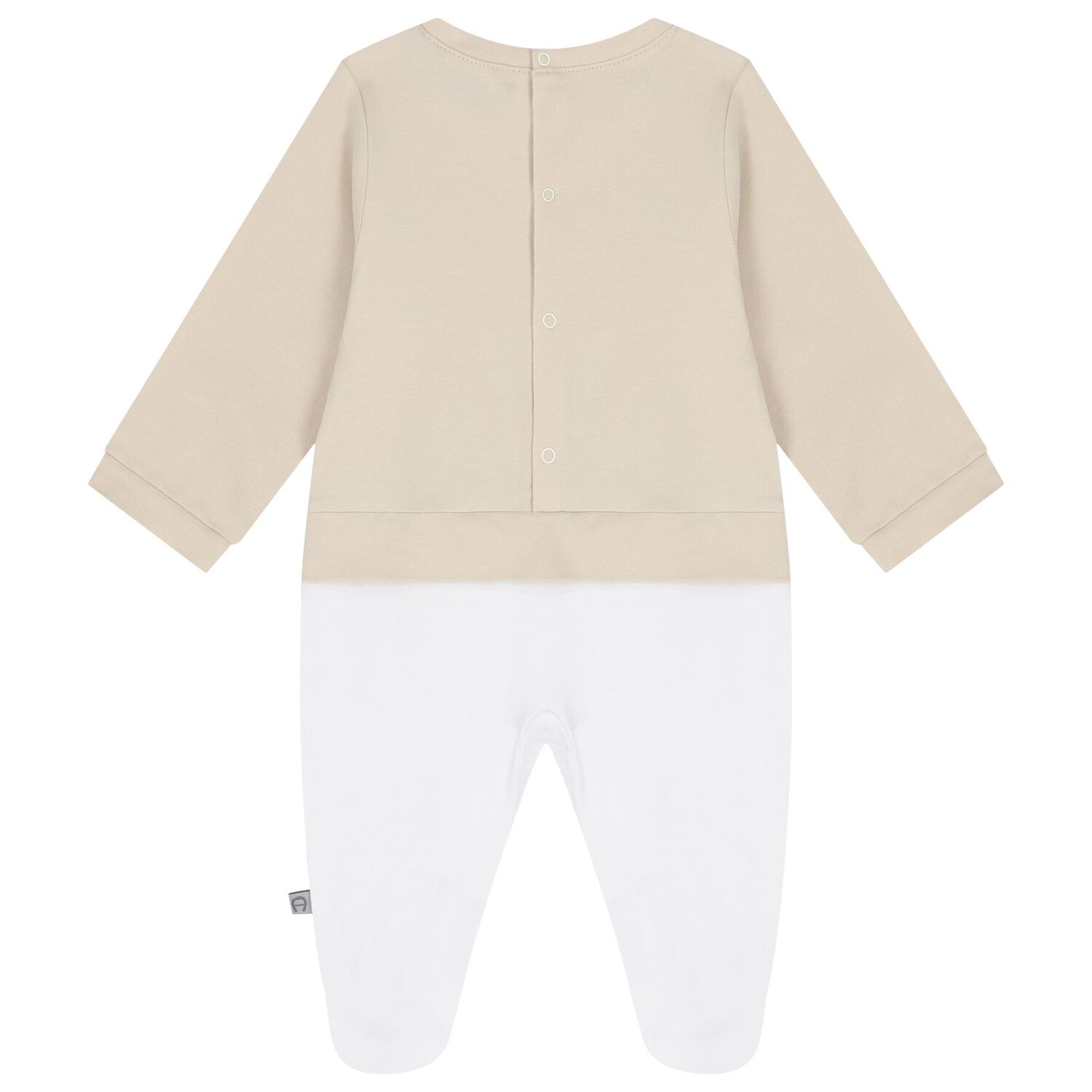 طقم هدايا ملابس أطفال وقبعة ومريلة بشعار باللونين البيج والأبيض, 1, hi-res