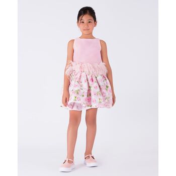 Girls Pink Feather & Rose Skirt Set