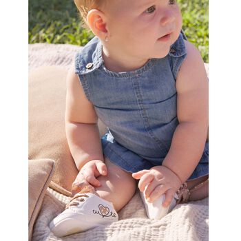 Baby Girls White & Beige Teddy Bear Trainers