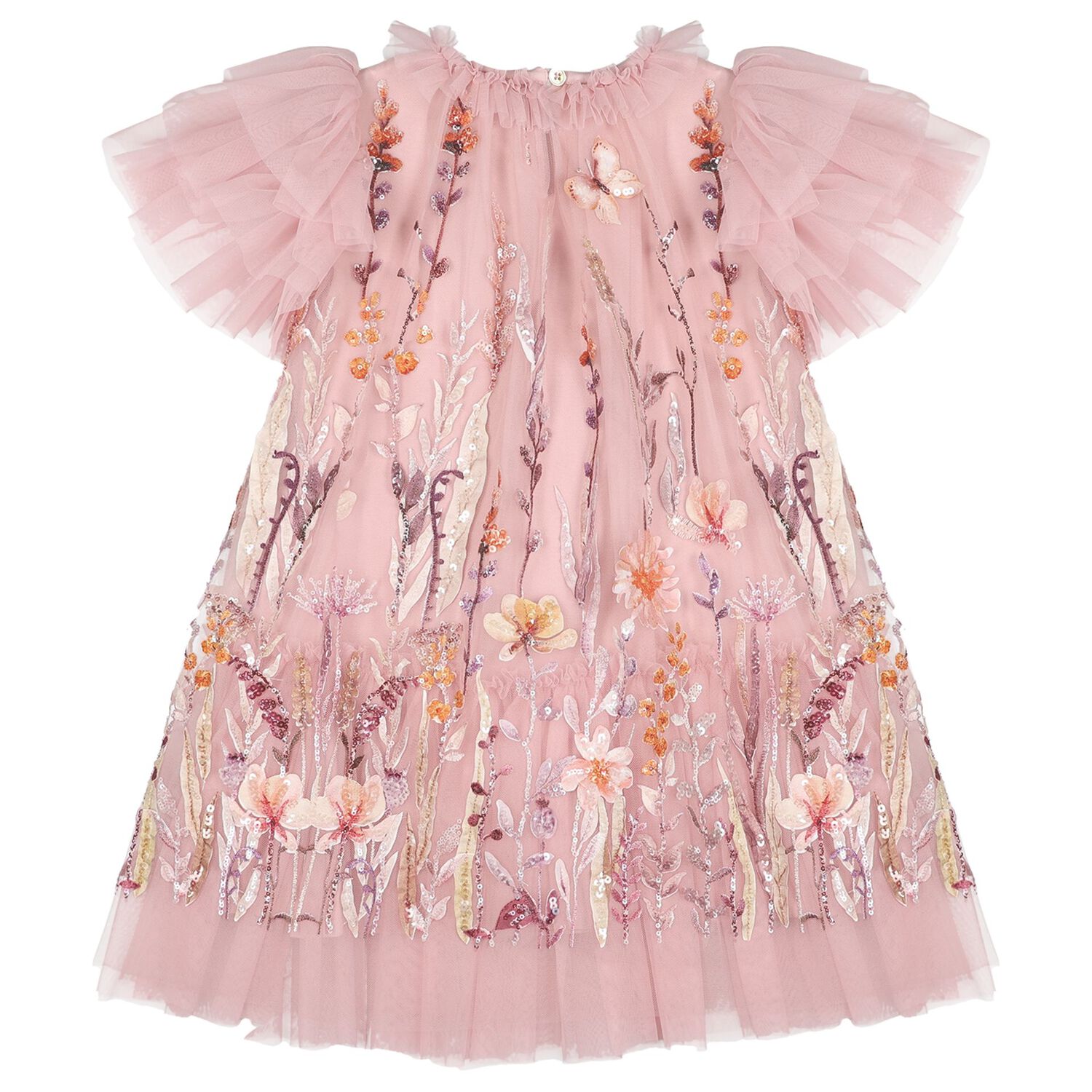 Girls Pink Floral Sequin Tulle Heather Dress, 1, hi-res