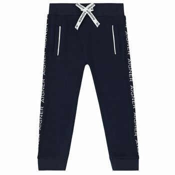 Younger Boys Navy Blue Logo Joggers