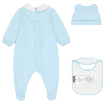 Blue & White Teddy Bear Logo Babygrow Gift Set