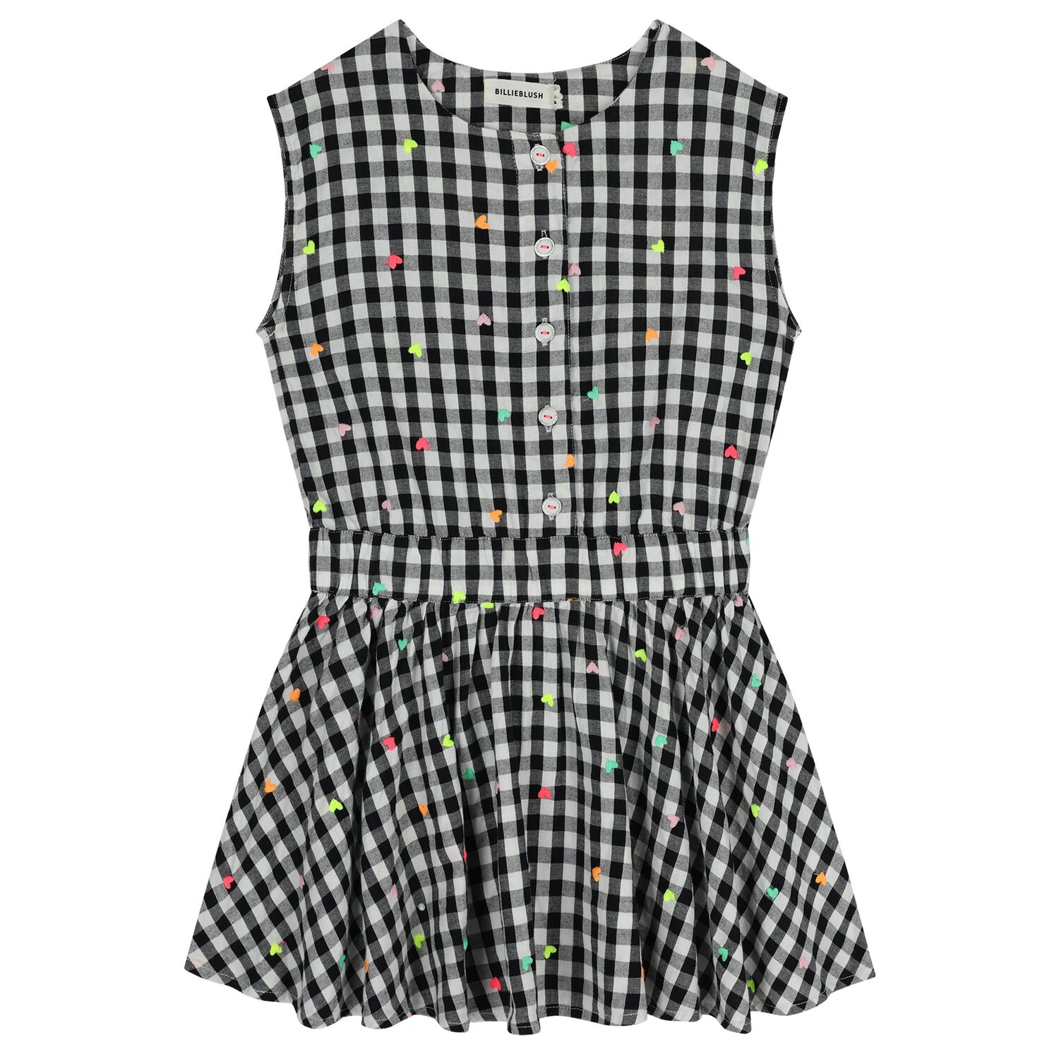 Girls Black & White Gingham Dress, 1, hi-res