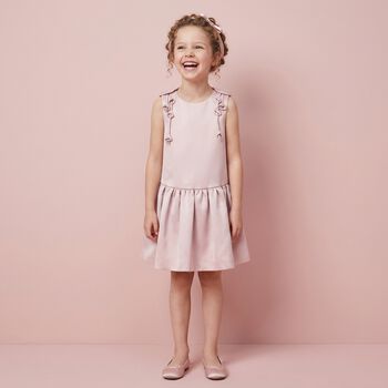 Girls Pink Satin Flower Dress