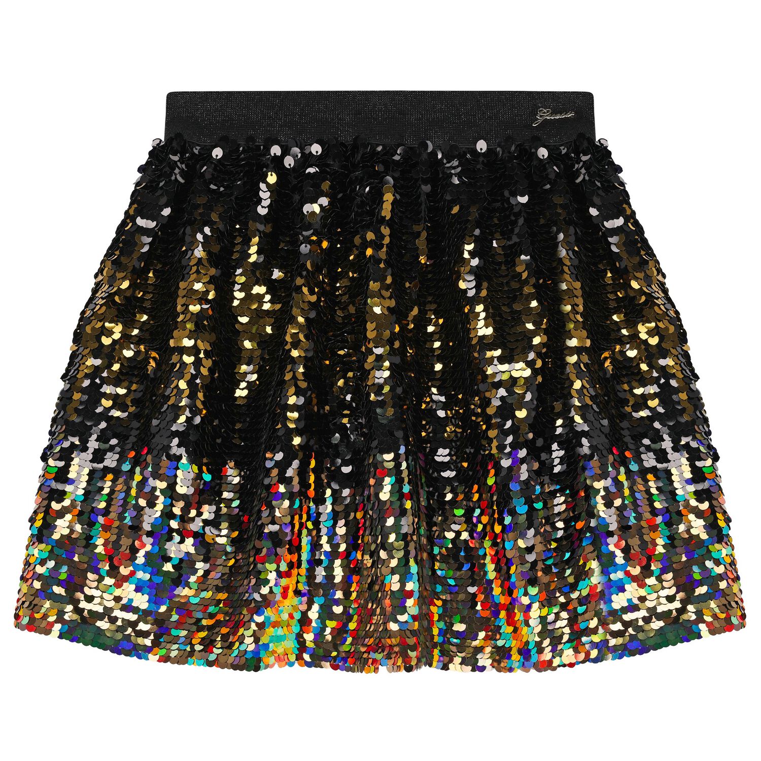 Girls Black & Gold Sequin Skirt, 1, hi-res