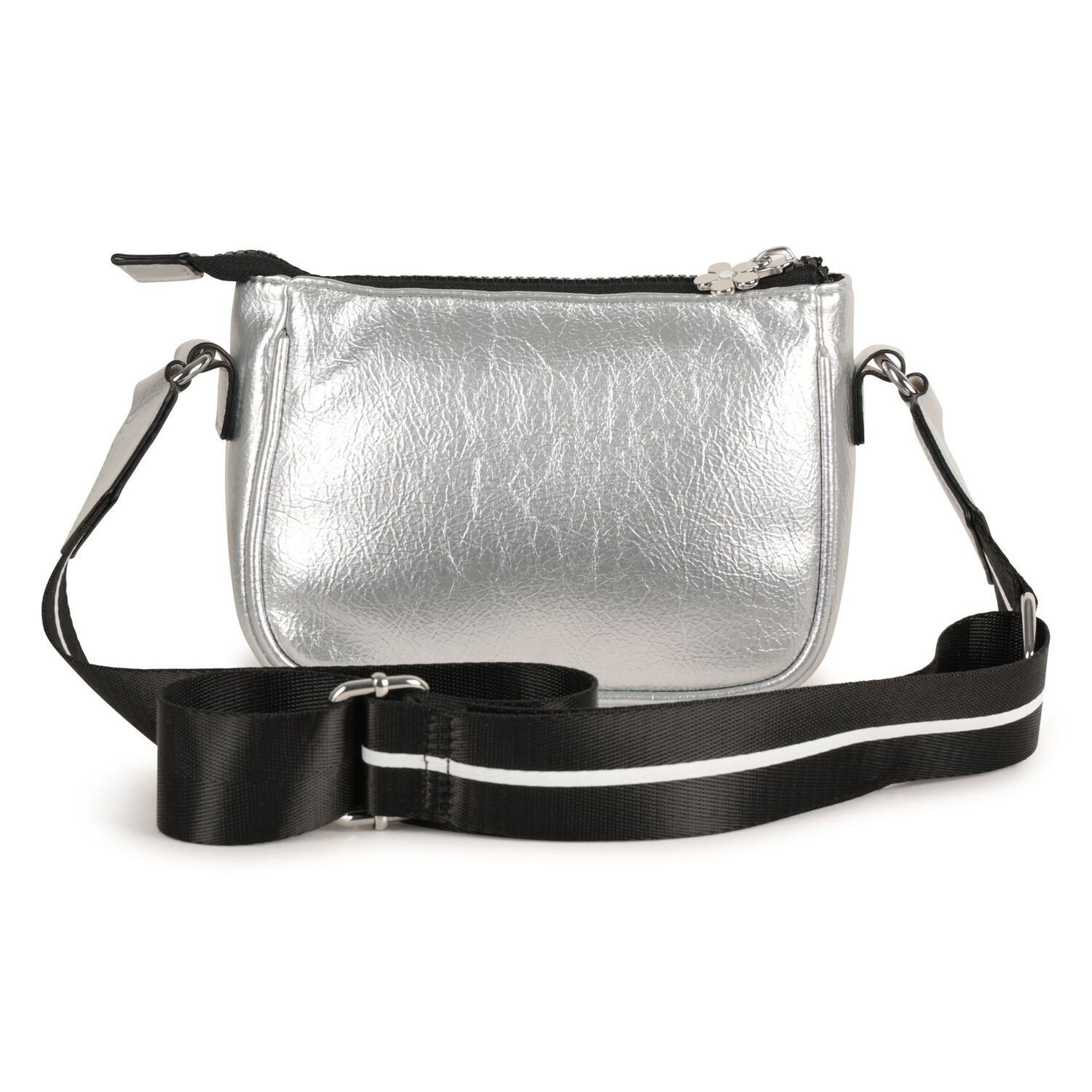 Girls Silver Faux Leather HandBag, 1, hi-res