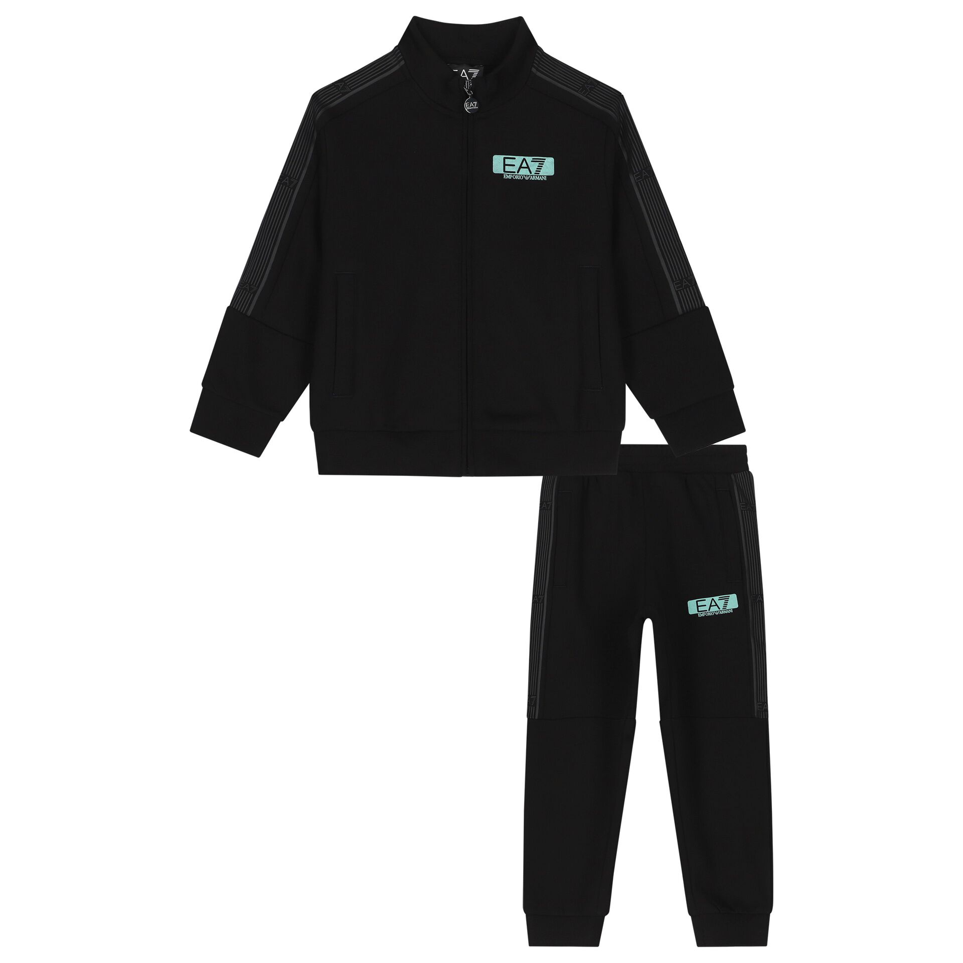 EA7 Emporio Armani Boys Black Logo Tracksuit Junior Couture