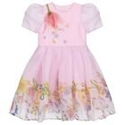 Girls Pink Floral Organza Dress, 1, hi-res