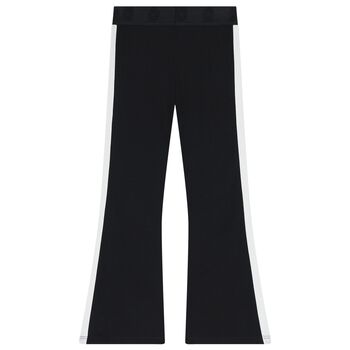 Girls Black Flower Logo Leggings