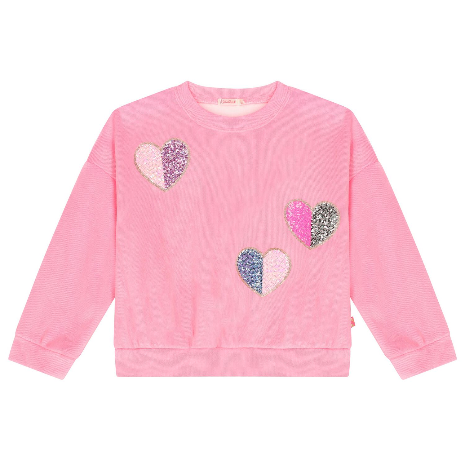 Girls Pink Sequin Hearts Sweatshirt, 1, hi-res