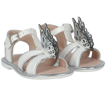 Girls White & Silver Butterfly Sandals