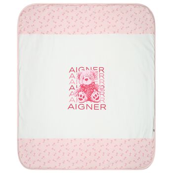Baby Girls White & Pink Teddy Bear Logo Blanket 