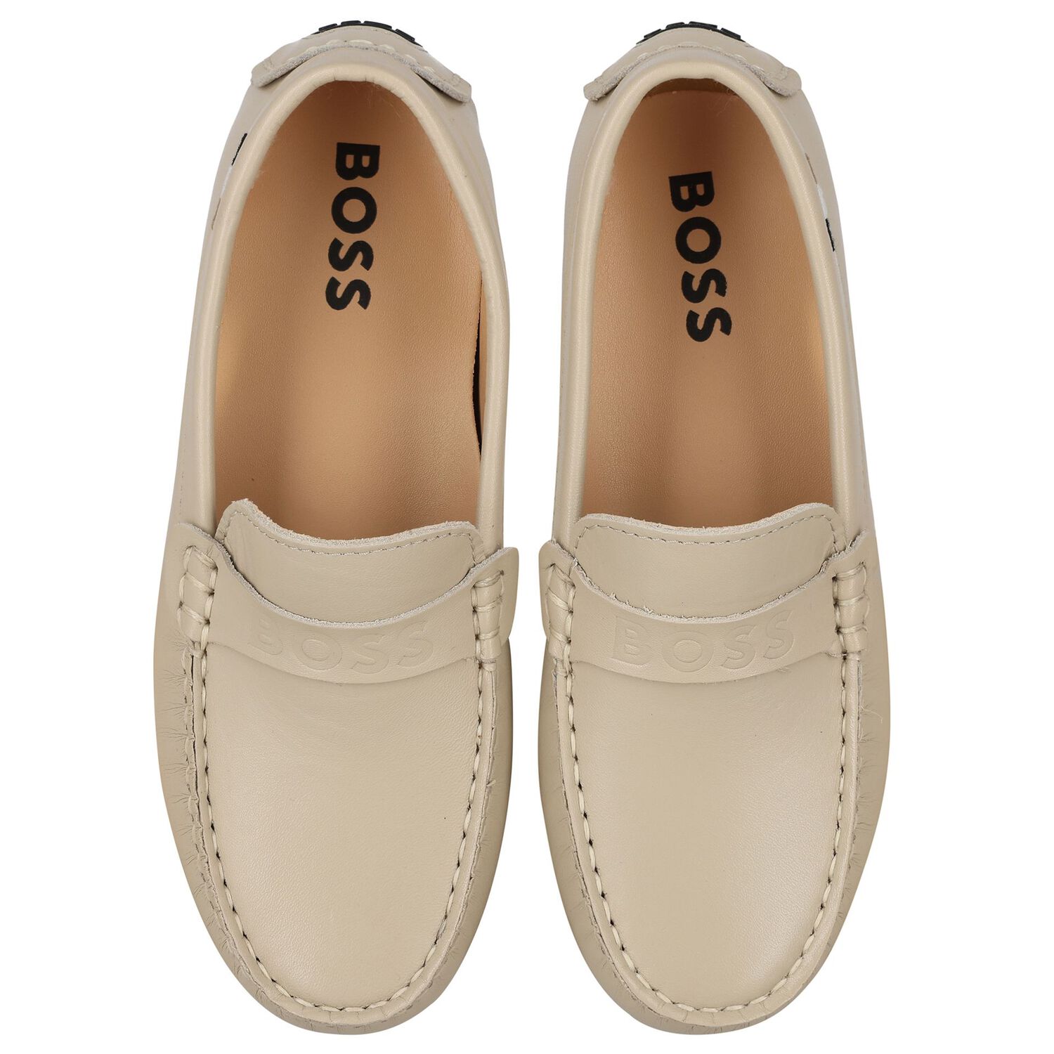 Boys Beige Logo Moccasins, 1, hi-res image number null