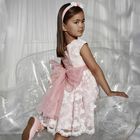 Girls Pink & White Embroidered Organza Dress, 1, hi-res