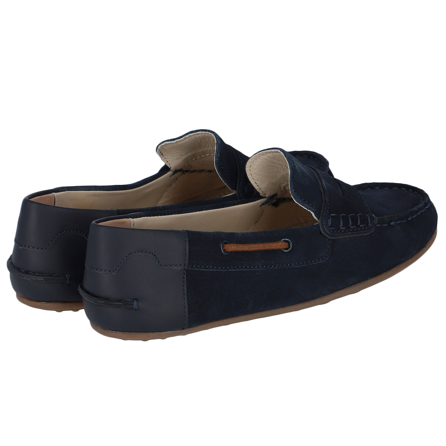 Boys Navy Blue Suede Loafers, 2, hi-res