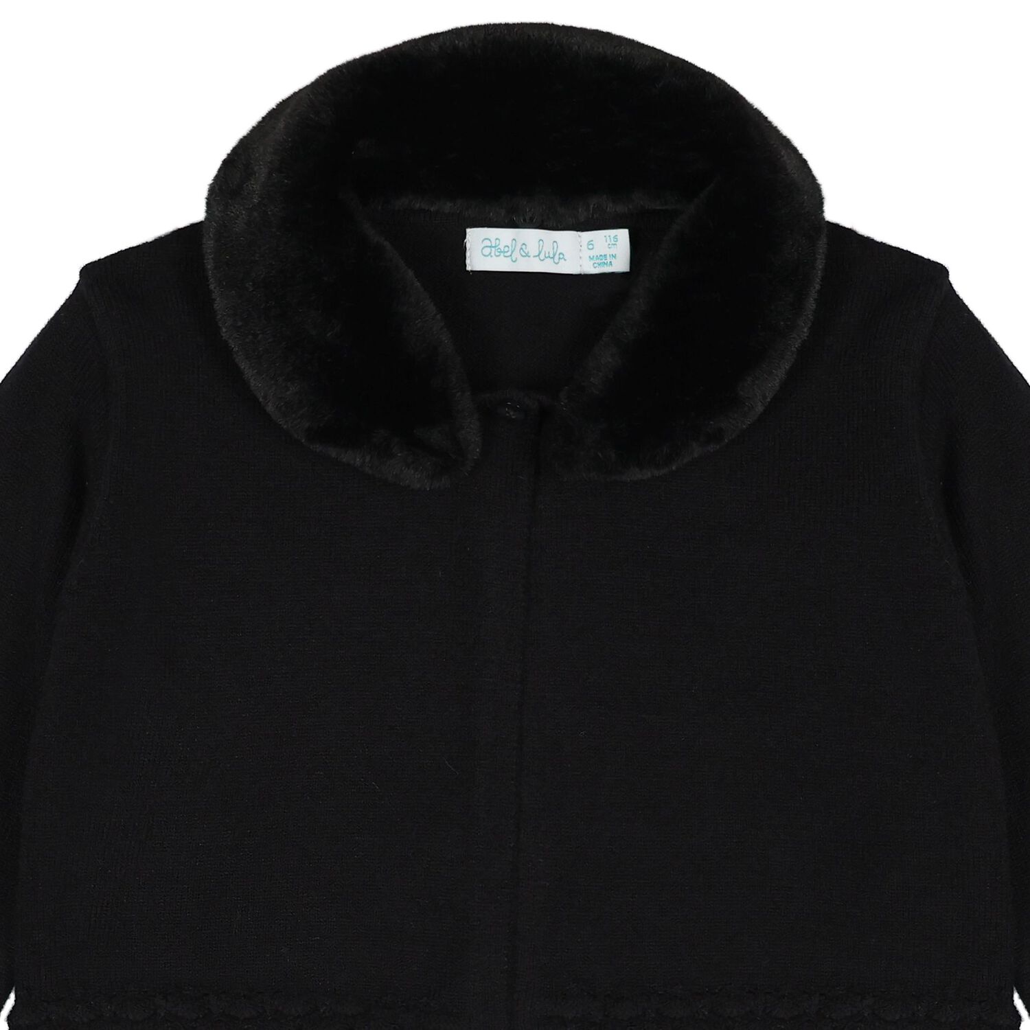 Girls Black Faux Fur Collar Cardigan, 1, hi-res