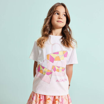 Girls White Logo Bag T-Shirt